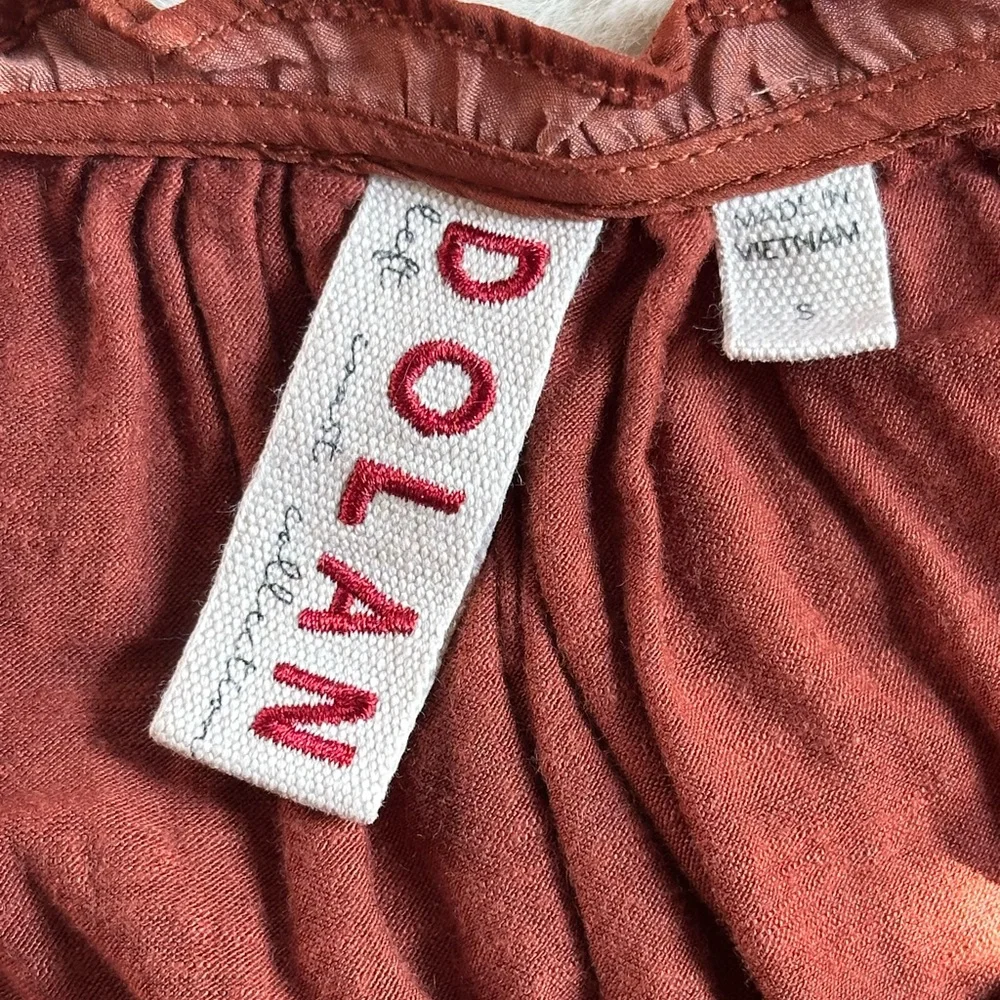 Dolan Left Coast Collection Rust Ruffle Neck Button Front Blouse | Size S - Picture 5 of 7